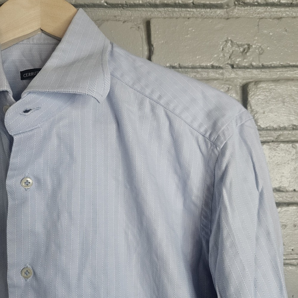 Cerruti 1881‎ Men's Dress Shirt Blue Herringbone Large 16/40-41